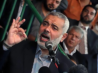 Ismail Haniyeh speaking at the graduation ceremony of police forces in Gaza, Palestine