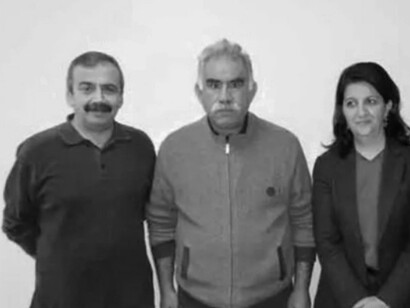 Sirri Sureyya Onder, parliamentarian for the Peoples' Equality and Democracy Party (DEM), and Pervin Buldan, member of the İmralı Delegation of the Peoples' Equality and Democracy Party, on a rare visit to Abdullah Ocalan in 2014