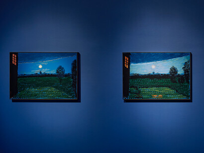 David Hockney, The moon room, exhibition view. Courtesy of Pace Gallery