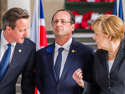 David Cameron, François  Hollande e Angela Merkel