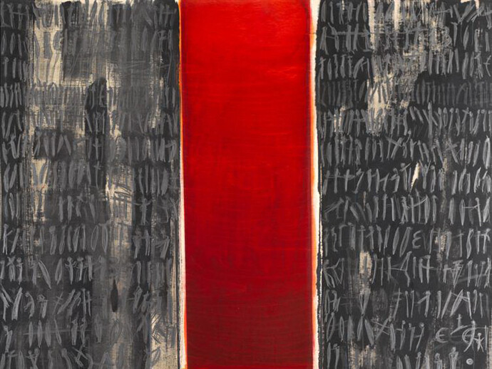 “Landscape 2,  “ ink, graphite , charcoal on wood, 122x122 cm