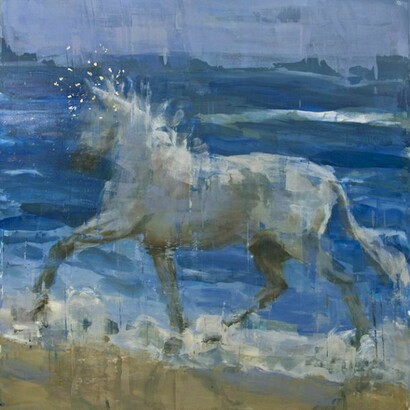 Joseph Adolphe, Equus No. 1, 2014, Oil & Goldleaf on Canvas, 62" x 58"