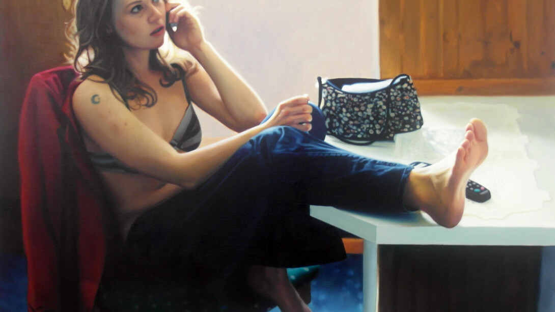 Frank Bauer, Marisa (in hotel 2003), oil on canvas, 2014, 120 x 160 cm