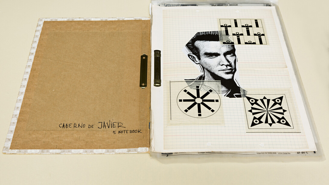 f.marquespenteado, Caderno de Javier, 2003-2014, collagem on paper, prints, graffiti and cover covered with wallpaper and metal, loops, Edition: N/A, 39 x 26 cm. Courtesy of Mendes Wood DM, São Paulo