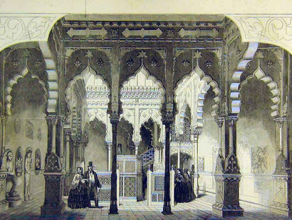 The East India House Museumin London, a wood engraving from the Illustrated London News, 1858