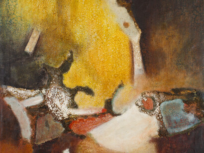 Aubrey Williams, May Day, 1962, oil on canvas, 64.5 x 75 cm, © Estate of Aubrey Williams, all rights reserved, DACS/Artimage 2023, photo © Jonathan Greet. Courtesy October Gallery, London