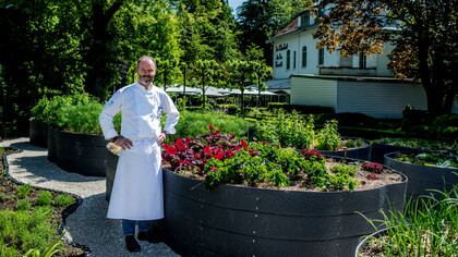 Chef Pascal Devalkeneer in his potager at Le Chalet de la Forêt