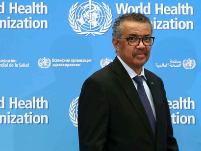 World Health Organization Director-General Tedros Adhanom Ghebreyesus getting ready to face the media
