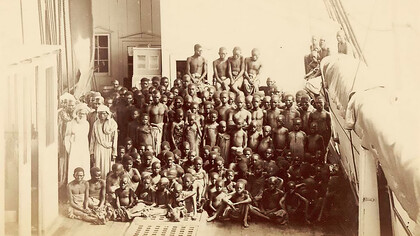 “Cargo of newly released enslaved people on board HMS London,” albumen print from the Michael Graham-Stewart slavery collection