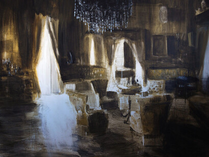 Tina Sgrò, Sala gialla, acrilico su tela, 160 x 200 cm, 2012