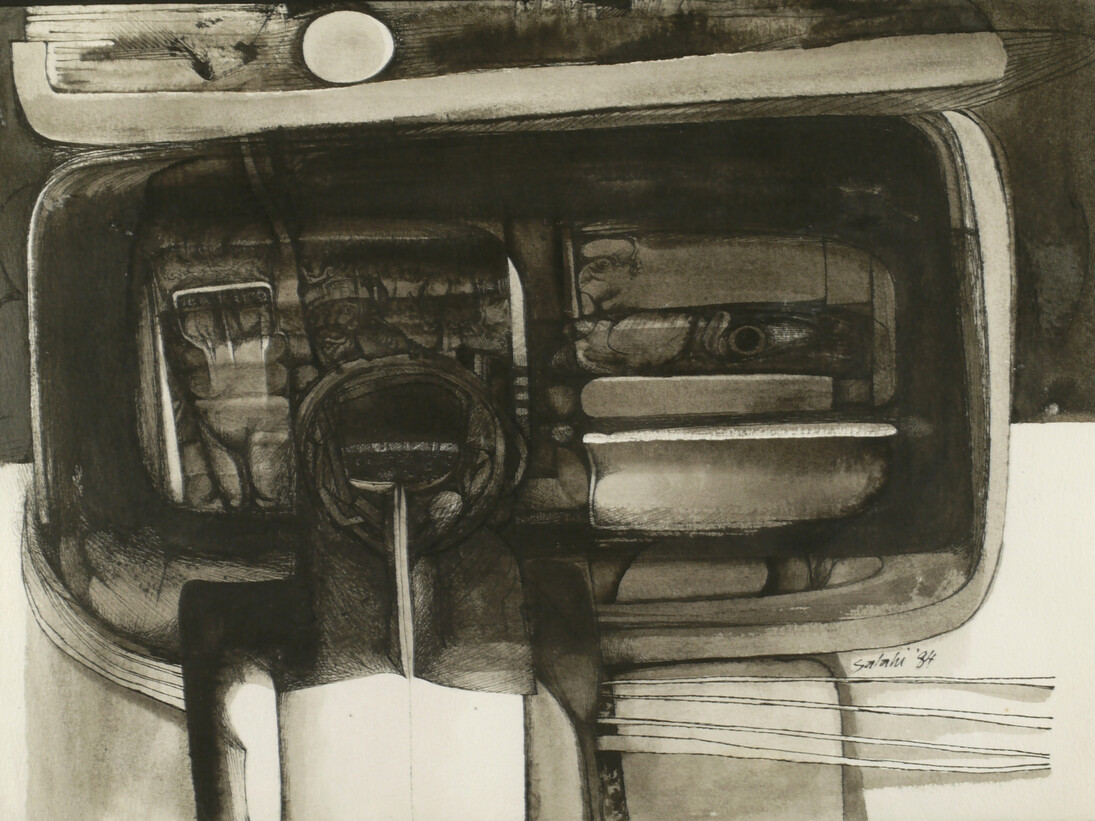Ibrahim El Salahi, Untitled. 1984, Indian ink on paper, 35 cm x 25 cm, Courtesy Skoto Gallery