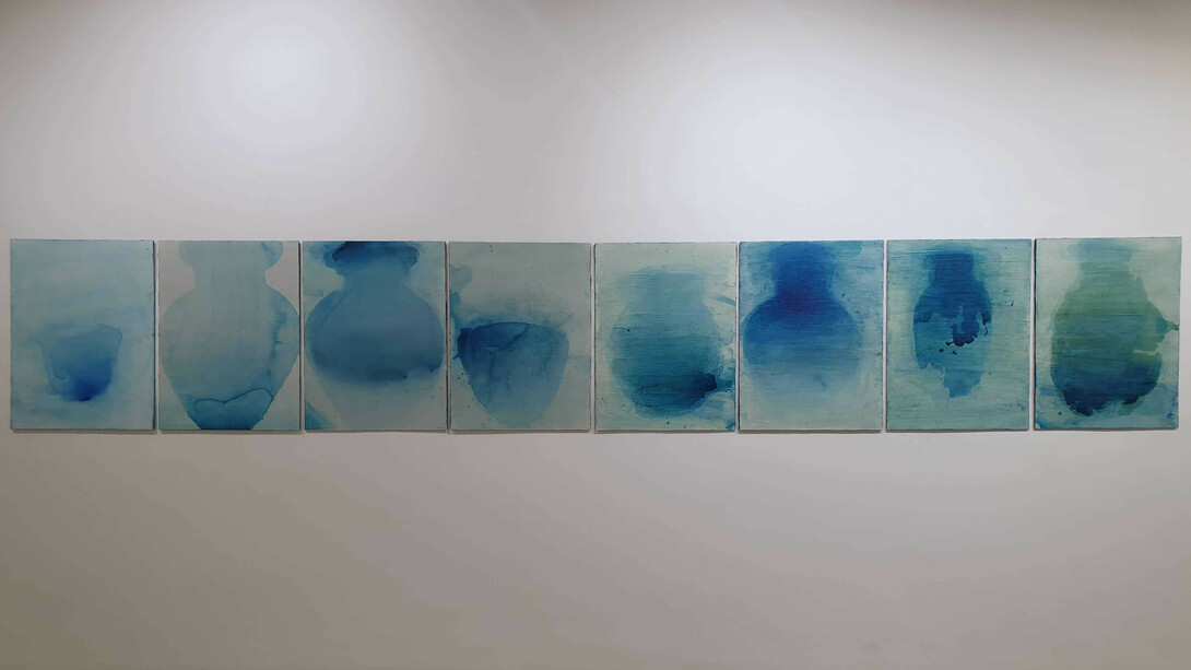Leila Mirzakhani, Mille vasi silenziosi e parlanti, acrilico
su legno, 63x61 cm cad., 2019.