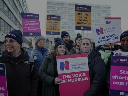 Nurses voicing their opinion over the recent hike in inflation in London, UK