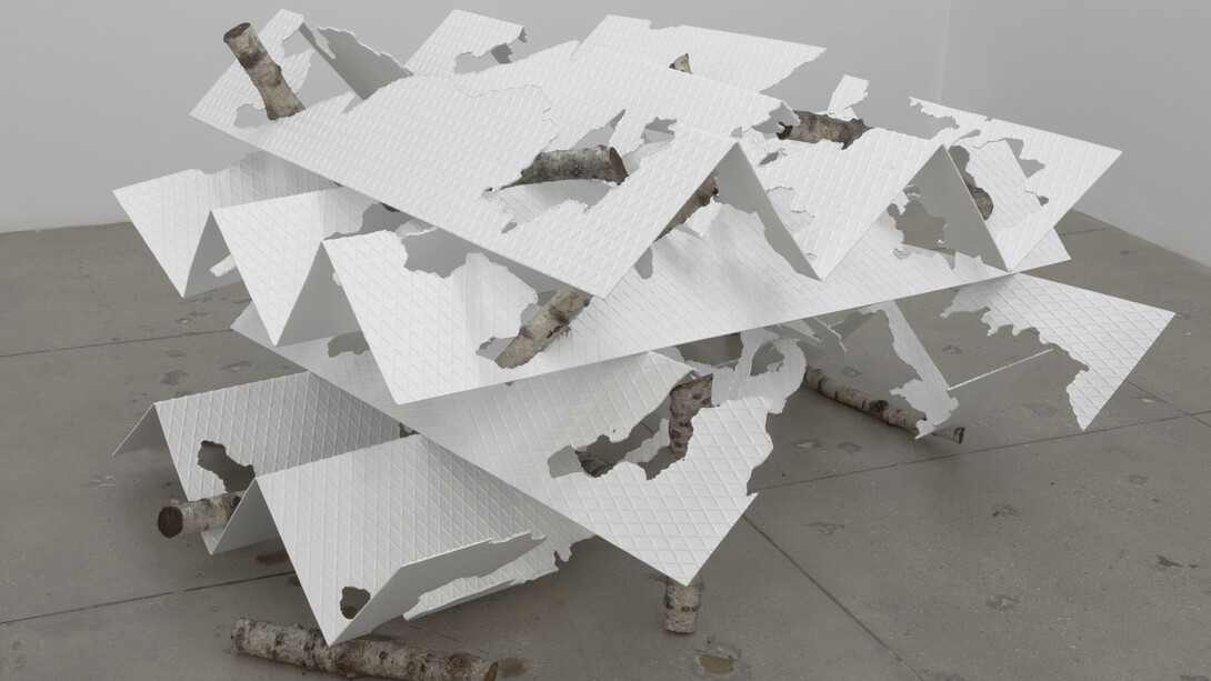 Luciano Fabro, Italia segata (Sawed Italy), 2006, Wood, painted iron, 59 x 59 x 43 1/4 in. (150 x 150 x 110 cm), Edition of 4, No. 16753