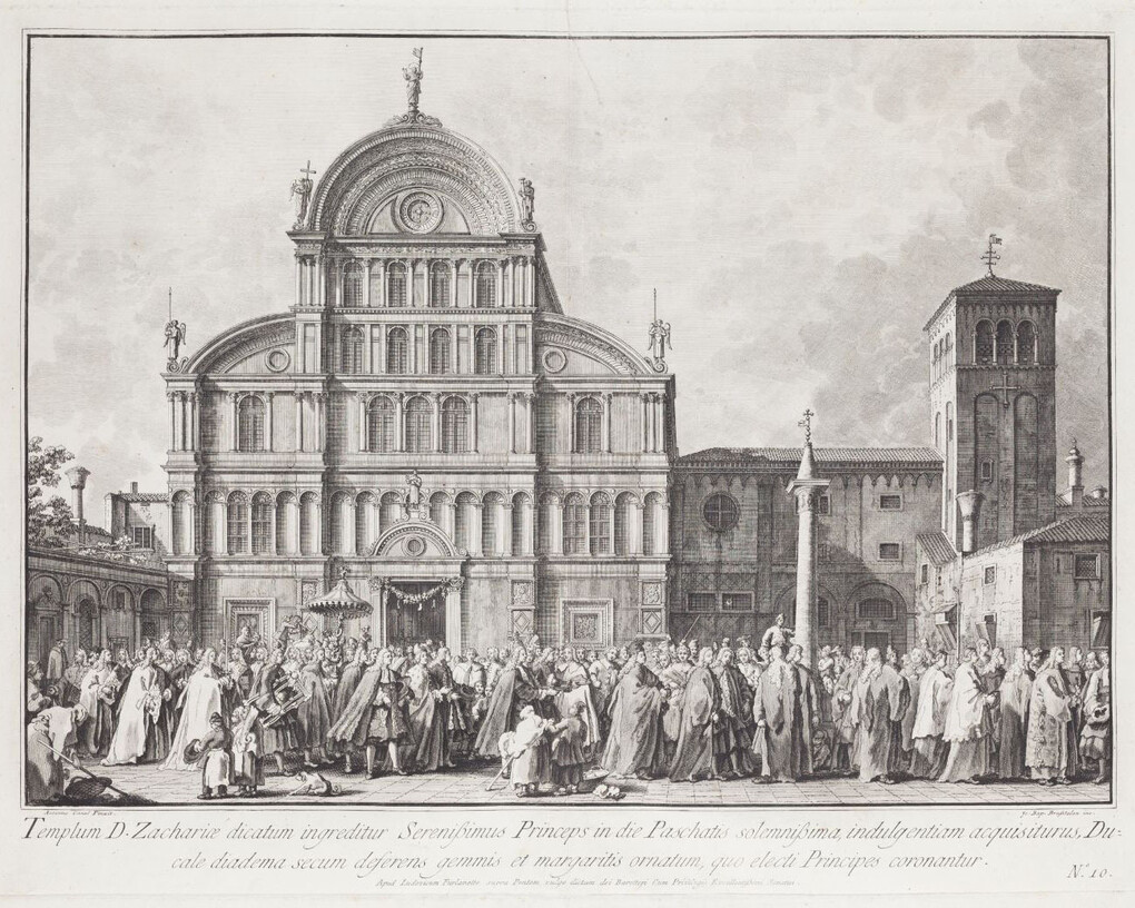 Giovanni Battista Brustoloni – engraver, Giovanni Antonio Canal, called Canaletto – inventor, Visit of the Doge to San Zaccaria on Easter Day, engraving and etching
