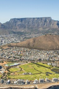 Table mountain visible during Formula E tournament, Cape Town, South Africa