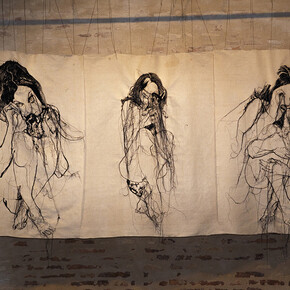 Lucia Bubilda Nanni, Rosa da Lima, trittico, 2017, canapa intelata lavorata a macchina da cucire, cm. 150x320, ph. Marco Parollo