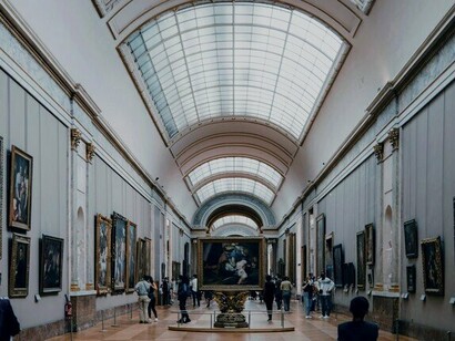 La "Grande Galerie", sala espositiva con le opere dei più importanti maestri dell'arte italiana, Louvre, Parigi, Francia