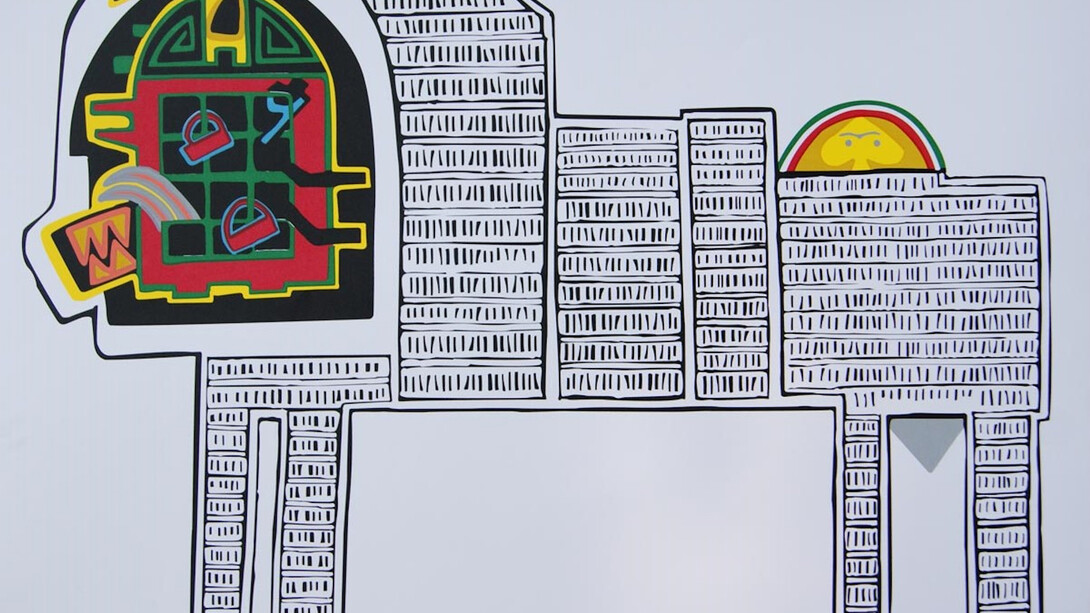 Parviz Tanavoli, Lion and Sun, 2013, Silkscreen, 70 x 100 cm, 27.5 x 39 in. Collection of the Artist