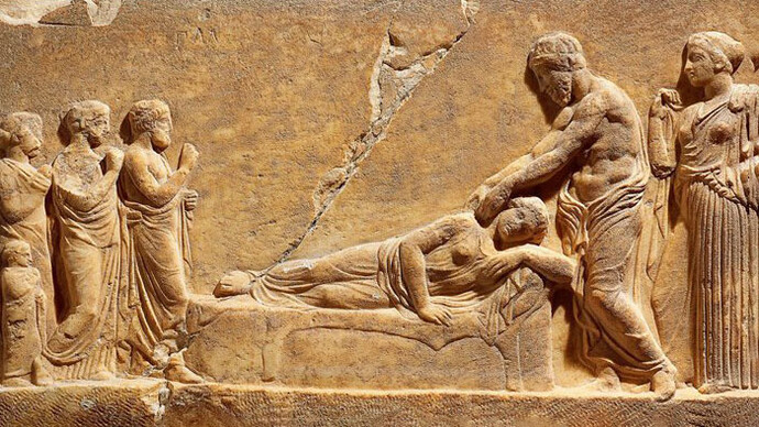 Rilievo romano raffigurante un medico in procinto di visitare un paziente