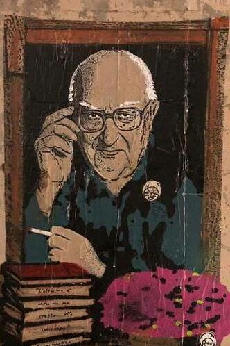 Murale di Andrea Camilleri a Taormina, Messina, Sicilia, Italia