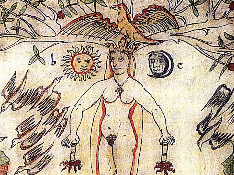 Ermete Trismegisto, il leggendario fondatore dell'alchimia, addita il mistero primordiale della natura, il principio del fuoco