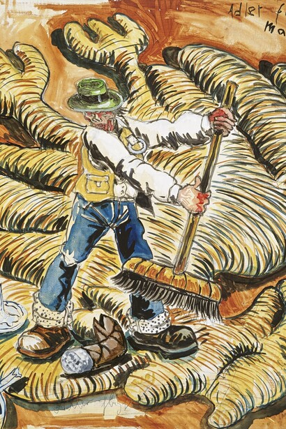 Jörg Immendorff, Adler flugfertig machen, 1992, Huile sur toile, 55 x 60 cm, Photo: Lothar Schnepf, Cologne © Courtesy of Galerie Michael Werner Märkisch Wilmersdorf, Cologne & New York