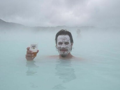 Enjoying beer in the blue lagoon