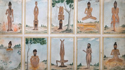 "Posturas de yoga", pintura, circa 1820