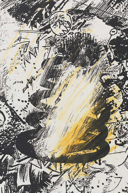 Pat O'Neill, The Deadly Spiral, 1978
Xerographic toner on paper, 11 by 8 1/2 in.  27.9 by 21.6 cm. MI&N 13034