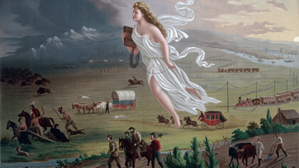 «El Progreso Estadounidense» (John Gast, 1871) ilustra a la perfección la doctrina imperialista del «Destino Manifiesto», una doctrina que, a través de diferentes matices, ha estado presente explícita o implícitamente en la mayor parte de las empresas coloniales 