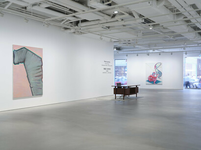 Maria Lassnig, Self with dragon, exhibition view. Courtesy of Hauser & Wirth Gallery