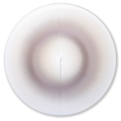 Alberto Biasi, Variable round image, 1978, PVC relief on painted wood panel, 102 x 102 x 4 cm