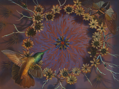 Kevin King, Diorama with Bees, 2013, Oil on copper plate. Work size: 8 1/4 x 11 inches, 21 x 27.9 cm. Framed size: 14 x 16 1/2 inches, 35.3 x 42.2 cm