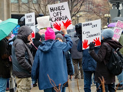 Democrats abroad organized an anti-Trump protest near the American Consulate in Toronto on April 5, 2025, as part of the "Hands Off" rallies held around the world