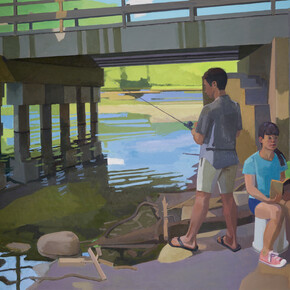 Tim Kennedy, Fishing Couple, 2022. Oil on linen, 96” x 76”. Courtesy of Grunwald Gallery. Photo Credit: Kevin Mooney