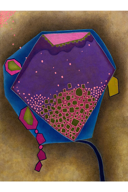 Denise Sfraga, Fetish imperialus blue, 2021, colored pencil on paper mounted on wood panel, 12x9 inches. Courtesy McKenzie Fine Art, New York

