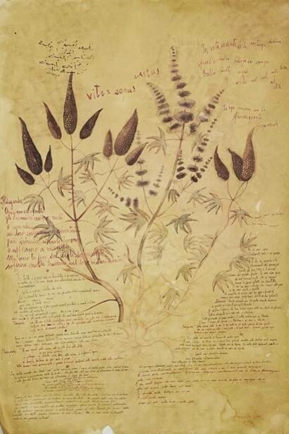 Mariella Busi De Logu, Grandi Pagine, Conversazione con Hildegard von Bingen, 2004, tecnica mista su carta intelata 