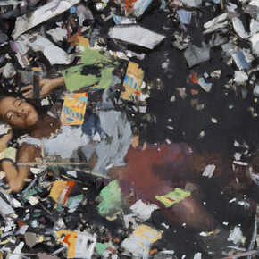 Ophelia of the Ganges / Ofelia del Ganges, 2010, oil on canvas mounted on panel, 39 3/8 x 59 inches.