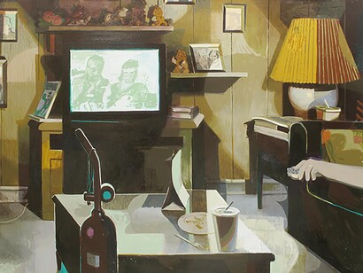Evening DVD’s with Candy, Flashe and acrylic on canvas, 48 x 62”, 2019
