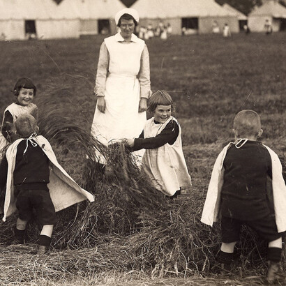 Ladies of Quality & Distinction. Courtesy of Foundling Museum = Nurse at Summer Camp, twentieth century. Courtesy Coram