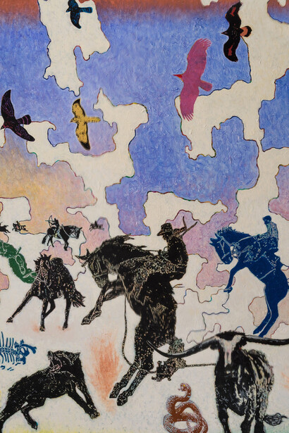 Aaron Morse, Cloud world (Broncos group) (detail), 2025. Courtesy of Philip Martin Gallery 