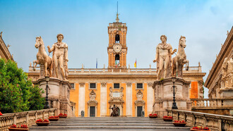 Capitoline hill Campidoglio is one of the Seven Hills of Rome Italy. Rome-architecture and landmark. View of the Capitoline Hill