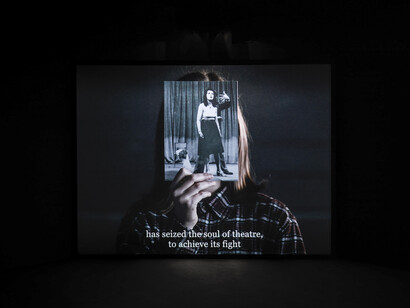 Bouchra Khalili, The Tempest Society, 2017. Digital film, 60'. Commissioned for documenta 14. Installation view, documenta 14, ASFA, Athens. Photo by Stathis Mamalakis. Courtesy of the artist.