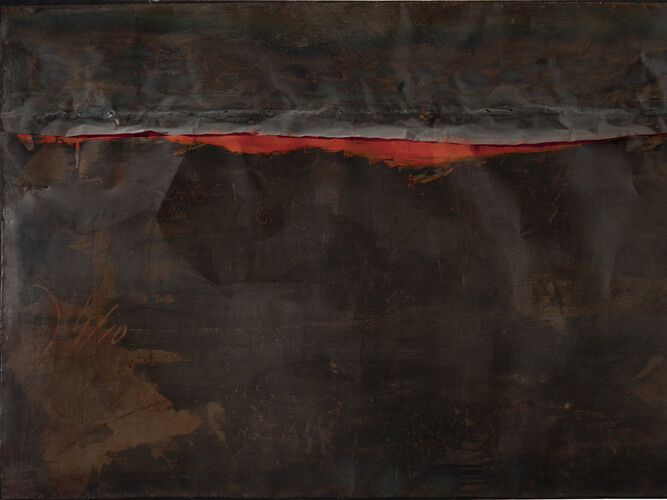 Alberto Burri, Ferro SP (Iron SP), 1961, Iron and oil on wood, 130 x 200 cm, Galleria nazionale d’arte moderna e contemporanea, Rome, © 2014 Artists Rights Society (ARS), New York/SIAE, Rome
Photo: Antonio Idini, Soprintendenza alla Galleria nazionale d’arte moderna e contemporanea, Courtesy Ministero per i Beni e le Attività Culturali
