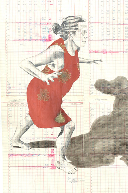 Second Spring 3, (2019) Mixed media on ledger paper, 152 x 91 cm. Photo credit: Tom Condon. (Detail) 
