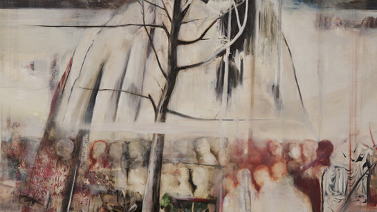 Nogah Engler, Red Line, 2014, Oil on board, 60 x 120 cm
