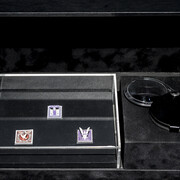 Vuelos endémicos II (4) / Endemic flights II (4) 
2016, Installation, Three hand cut stamps: one old stamp United States Postage 1942, one old stamp Third Reich 1938, one recreation of the Basel Dove Stamp 2016, methacrylate, wood, magnifying glass, leather and velvet box, 18 x 33.7 x 9.3 cm (closed). Courtesy Galleria Continua, San Gimignano / Beijing / Les Moulins / Habana
Ph Ela Bialkowska, OKNO studio