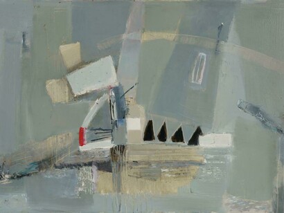 The painting is an abstract work by the Georgian artist Aleksandre (Avto) Mosiashvili (1939–2023)