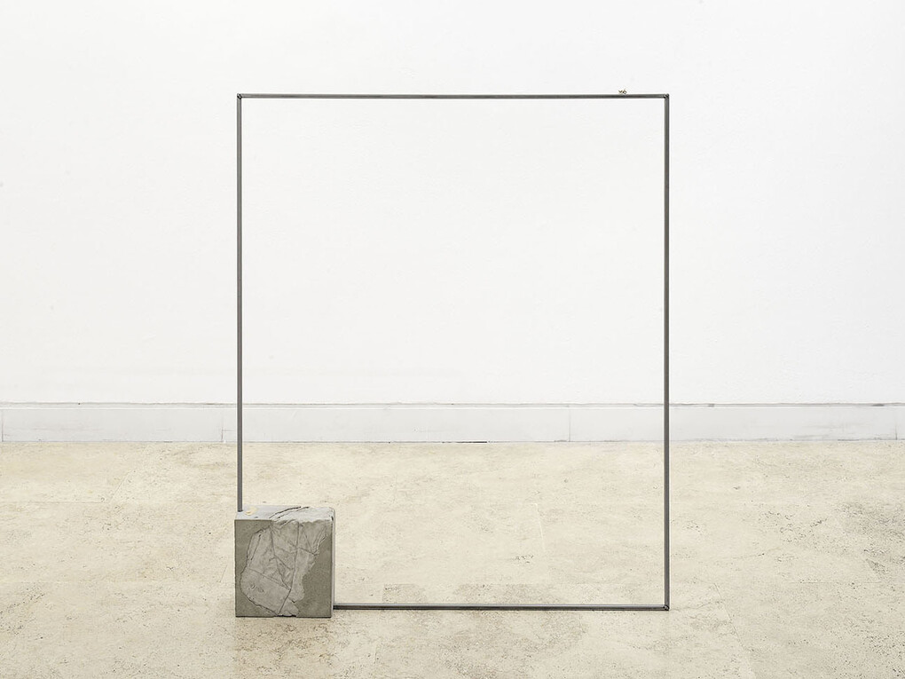 Rowena Harris, Searching for a sense of balance (part 1), 2015, steel, concrete, silicon rubber, chewing gum, bronze cast from 3D printed inner ear, 113 x 94 x 9 cm